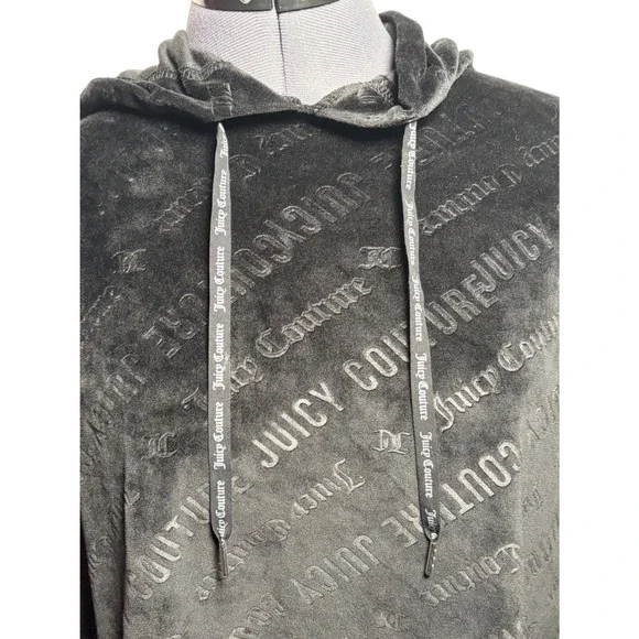 Vtg Y2K Juicy Couture Black Velour Logo Cropped Hoodie size M - Picture 7 of 12